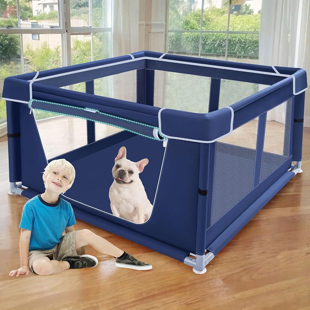 Qpets® Pet Playpen with Zip-Around Gate Indoor Square Open Pet House for Multi Cats Or Dogs Assembly Clear Mesh Dog Fence Multipurpose Playpan for Playing,Delivering Preparation,107x107x66cm Qpets® Pet Playpen with Zip-Around Gate Indoor Square Open Pet House for Multi Cats Or Dogs Assembly Clear Mesh Dog Fence Multipurpose Playpan for Playing,Delivering Preparation,107x107x66cm